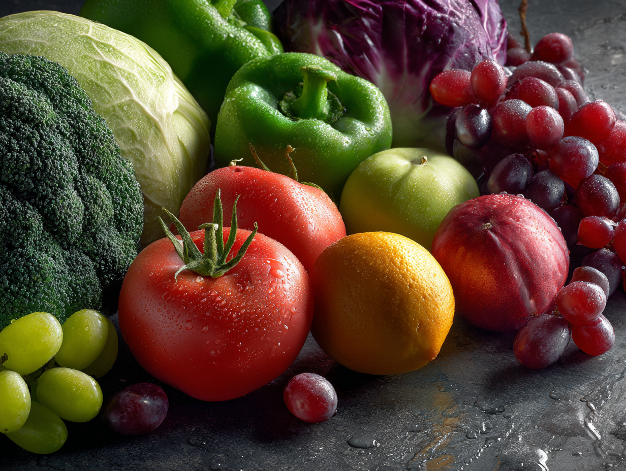 Színes, kiegyensúlyozott étkezés friss hozzávalókkal